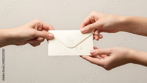 Hands exchanging a classic white envelope, symbolizing communication, message delivery, and personal connection