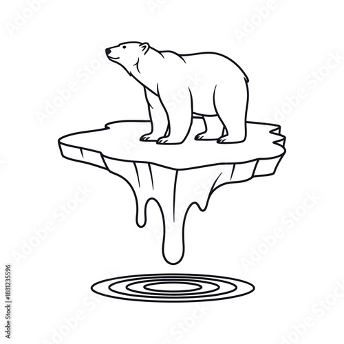 Polar bear on melting ice floe with water ripples below vector