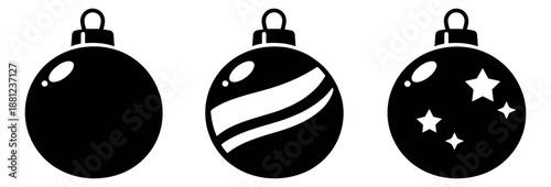 Simple graphic christmas ornament set featuring plain, striped, and star designs for festive holiday decoration