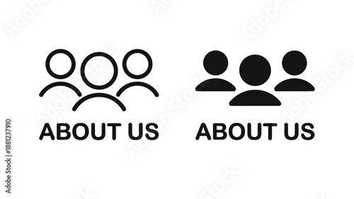 A simple black and white graphic with people icons and about us text