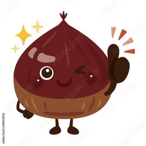 グッドサインを出す栗のキャラクターイラスト／Cute Chestnu Character Illustration Giving a Thumbs-Up