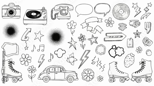 Retro Vintage Style Doodle Elements Collection.