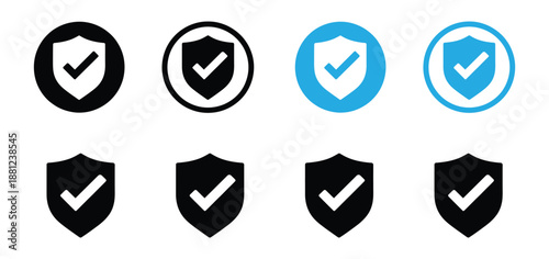 Security shield icon set with check mark symbols for protection and safety verification,Security shield sign vector illustration, Lock security icon, Set of security shield icons, 