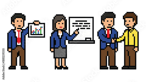 Pixel Art Business Meeting: Presentation, Collaboration, and Agreement