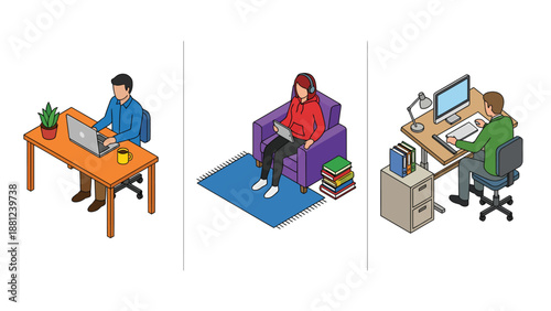 Isometric Illustration: Remote Work & Home Office Setups