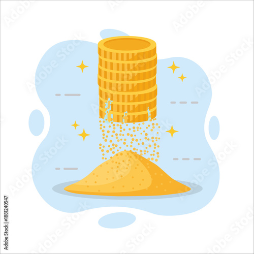 Financial Loss Concept Melting Gold Coins Stack Dissolving into Dust flat design vector empty state ui element illustration