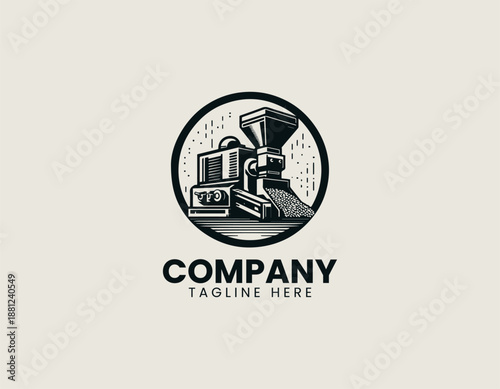 Pellet making machine system is illustrated as clean black vector logo design