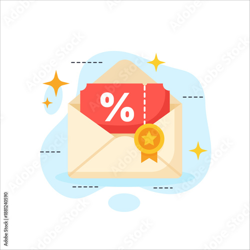 An Exclusive Promotional Message Notification Showing a Discount Coupon and Loyalty Medal flat design vector empty state ui