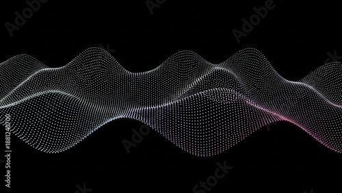 Abstract digital wave pattern made of glowing dots on a dark background, representing data or sound visualization.