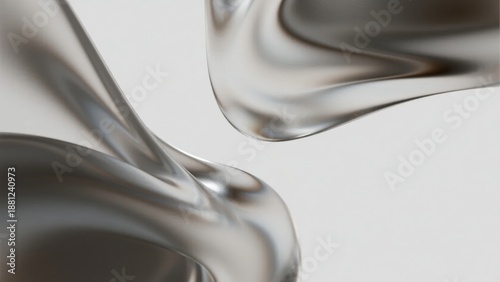 Abstract flowing metallic liquid forms with reflective surfaces