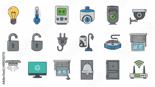 Smart Home Technology Icons Set Vector Illustration.