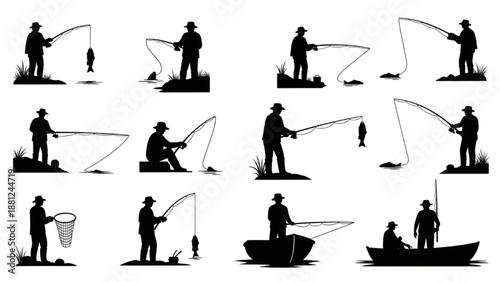 Diverse Silhouettes Capturing the Essence of Recreational Fishing Adventures and Angling Activities