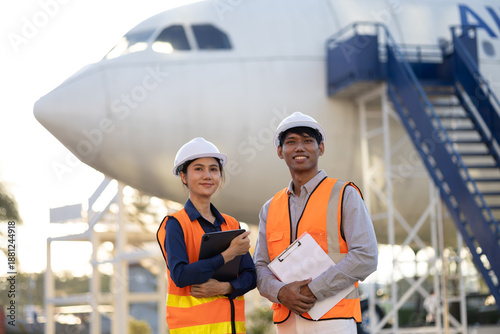 Person mechanic inspecting aircraft engine in hangar, professional aviation maintenance, engineer checking turbine, ensuring safety, repair service, aerospace industry, indoors.
