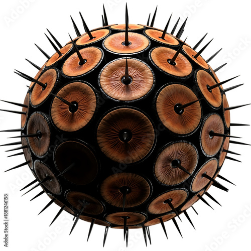 Intricate wooden geometric sphere with spiked edges