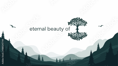 Stylized Tree of Life Symbol Reflecting in Water.