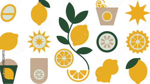A vibrant illustration of lemons and lemonade on a white background