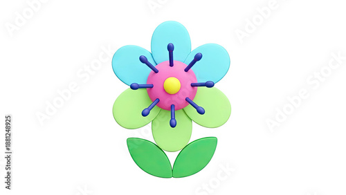 3D Cartoon Flower with Blue and Green Petals