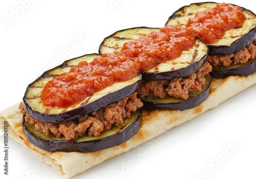 a dish of patlcan kebab grilled eggplant slices
