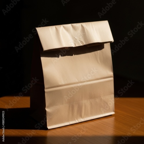 Paper Lunch Bag on Table.