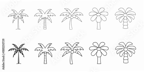 Simple line drawings of palm trees and floral shapes in a repeating pattern
