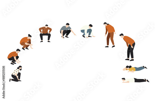 様々な角度で覗き込みや観察、探し物をする人々のポーズセット・ベクター人物素材集