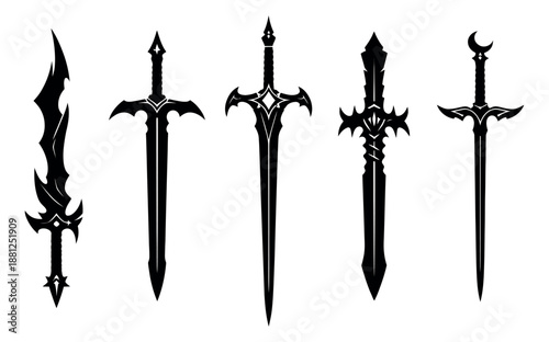 Fantasy style sword set featuring ornate and magical blades for gaming and medieval themes