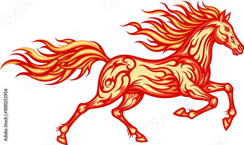 Chinese New Year 2026 Fire Horse running with lantern, traditional red and gold vector banner design