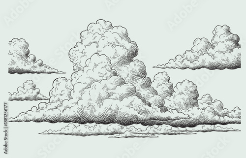 a set collection of clouds cloud hand drawn pen brush illustration