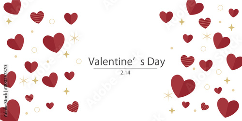 バレンタイン素材　たくさんのハートとロゴのイラスト　バレンタイン背景　バナー　