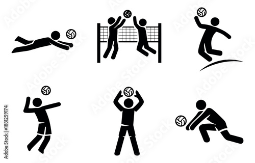 Clip art volleyball player set featuring various game actions for sports related designs