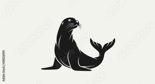 Black and white illustration of a sea lion on a light background