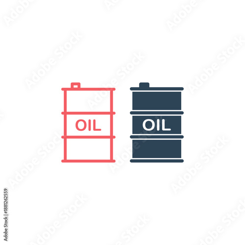 Oil drum container, barrel with sign flat vector icons set for apps and websites.