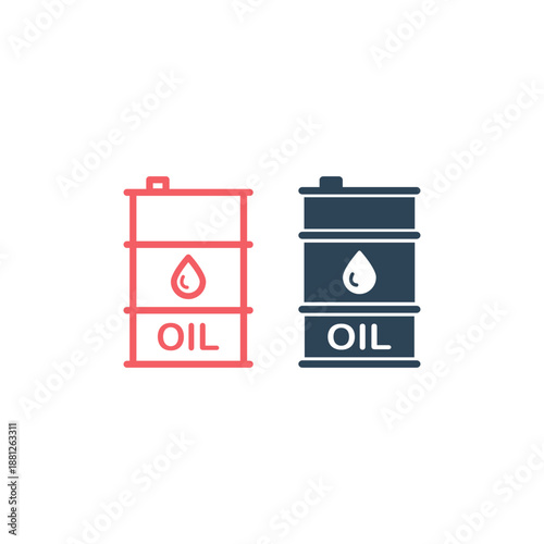 Oil drum container, barrel with sign flat vector icons set for apps and websites.