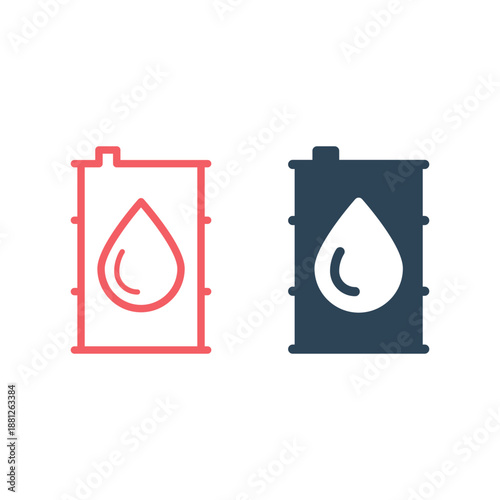 Oil drum container, barrel with sign flat vector icons set for apps and websites.