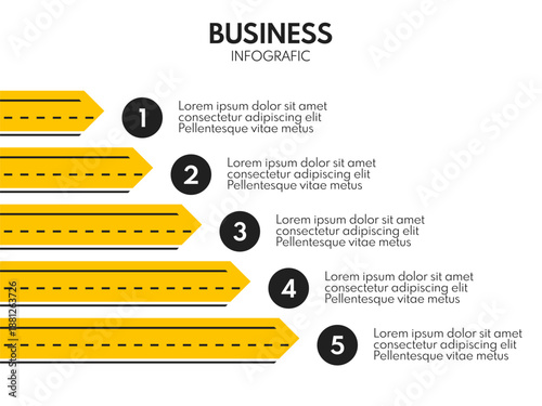 5 horizontal parallel road line exits, vector infographics template
