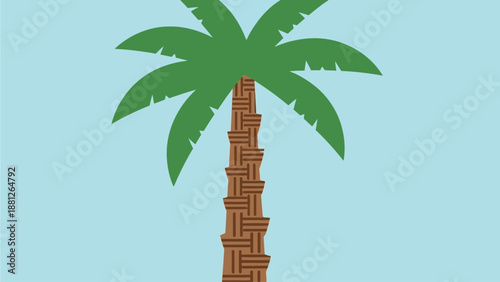 Palm tree with stacked wooden crates forming its trunk, a unique and creative depiction of growth and construction