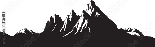 Black and white silhouette of dramatic dolomite mountain peak range vector illustration graphic artwork
