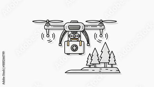 Drone capturing aerial view of landscape with trees and buildings from above
