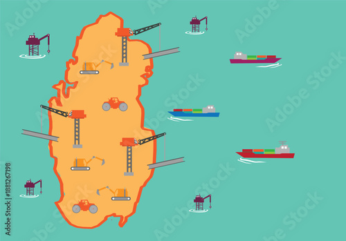 Trade, Economy and Construction boom in Qatar concept. Editable clip art.
