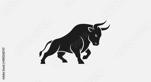 Schilderij op canvas Black bull silhouette on white background symbolizing strength and power
