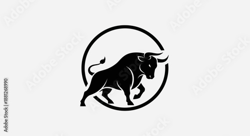 Black bull silhouette in a circle logo vector graphic design