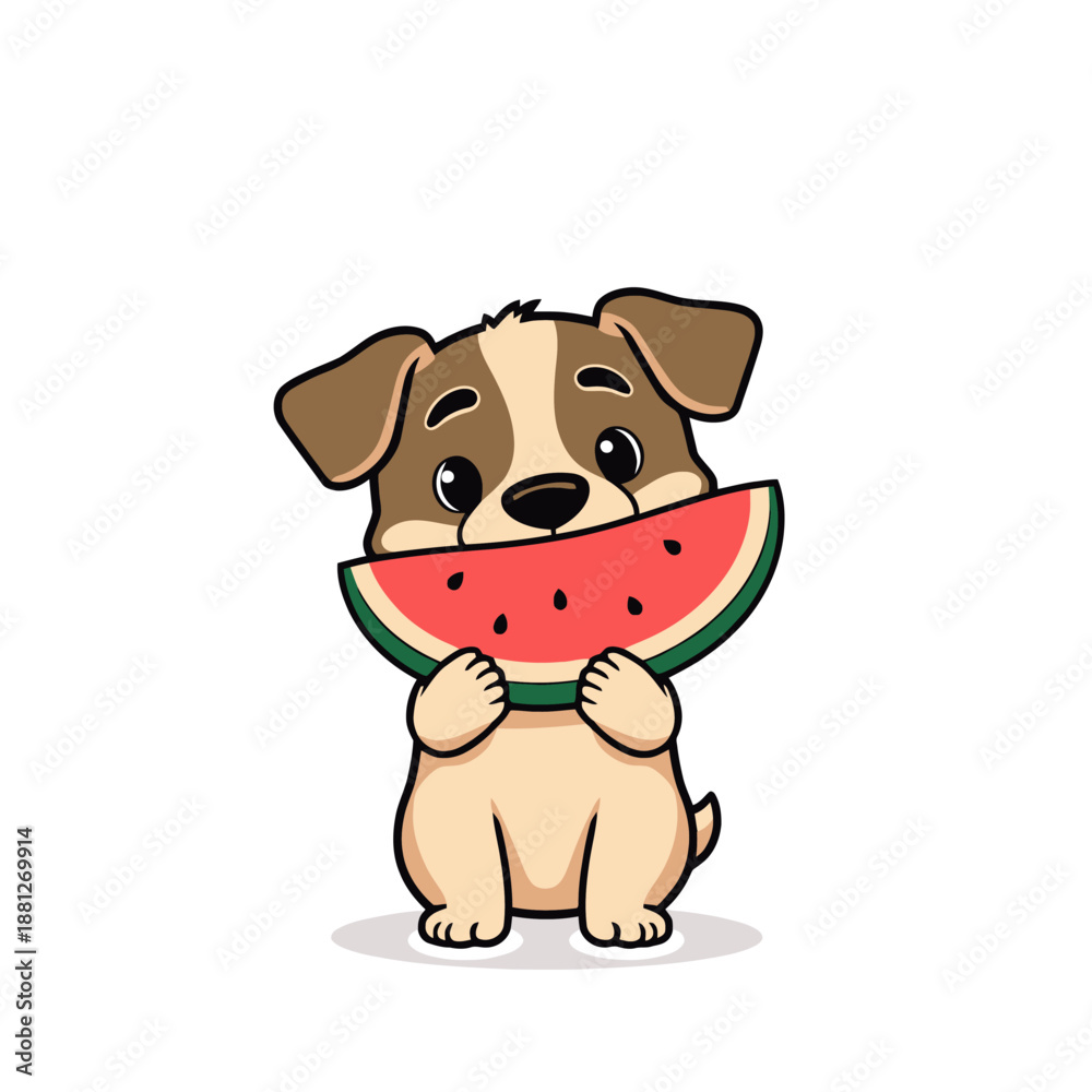 Obraz premium Cartoon Dog Enjoying Watermelon Slice
