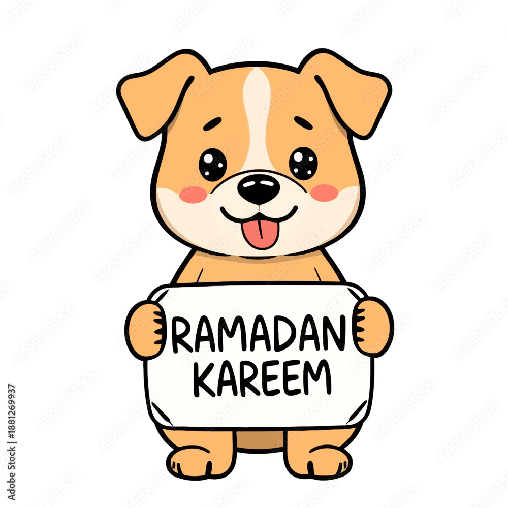 Fototapeta premium Cartoon Dog Ramadan Kareem Greeting