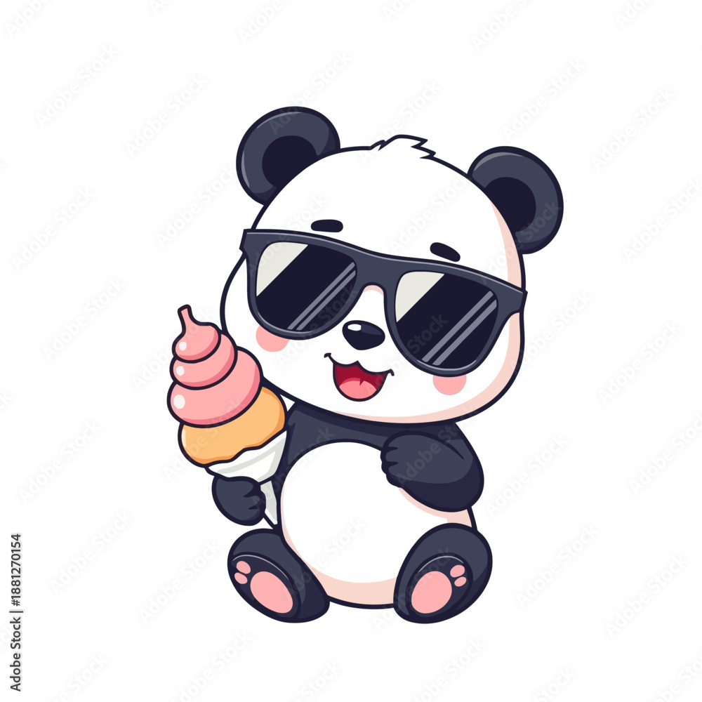 Naklejka premium Cartoon Panda with Ice Cream