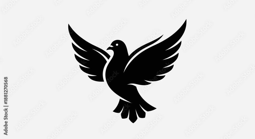 Obraz premium Black dove silhouette with outstretched wings isolated on white background