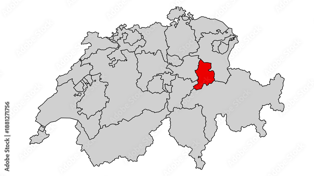 Obraz premium Glarus (GL), Highlighted on Switzerland Map