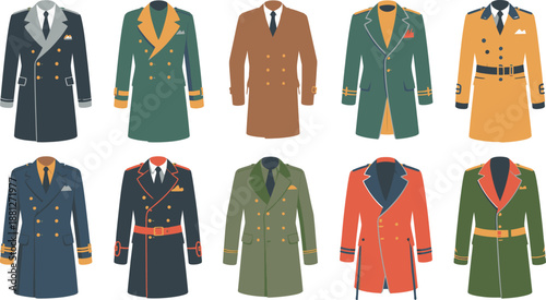 Variety of Colorful Overcoats Featuring Buttons and Accessories in Ten Distinct Designs