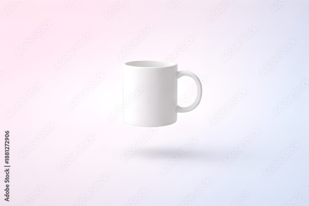 Obraz premium Minimal White Coffee Mug Mockup Floating on Soft Pastel Background, Clean Branding and Business Presentation Concept