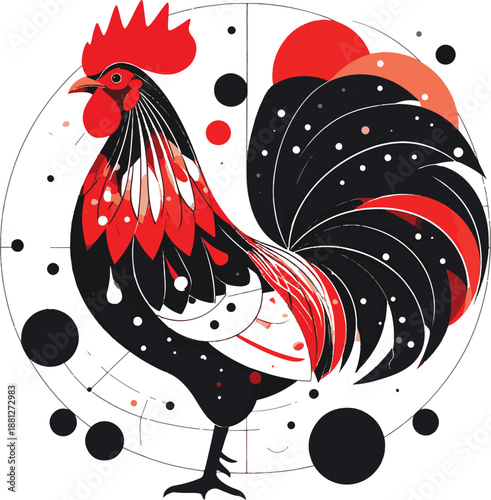 Modern rooster illustration featuring polygon mesh design and vibrant colors high resolution vector