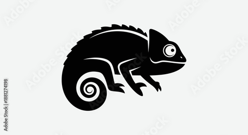 Tableau sur toile Black chameleon silhouette on white background vector illustration